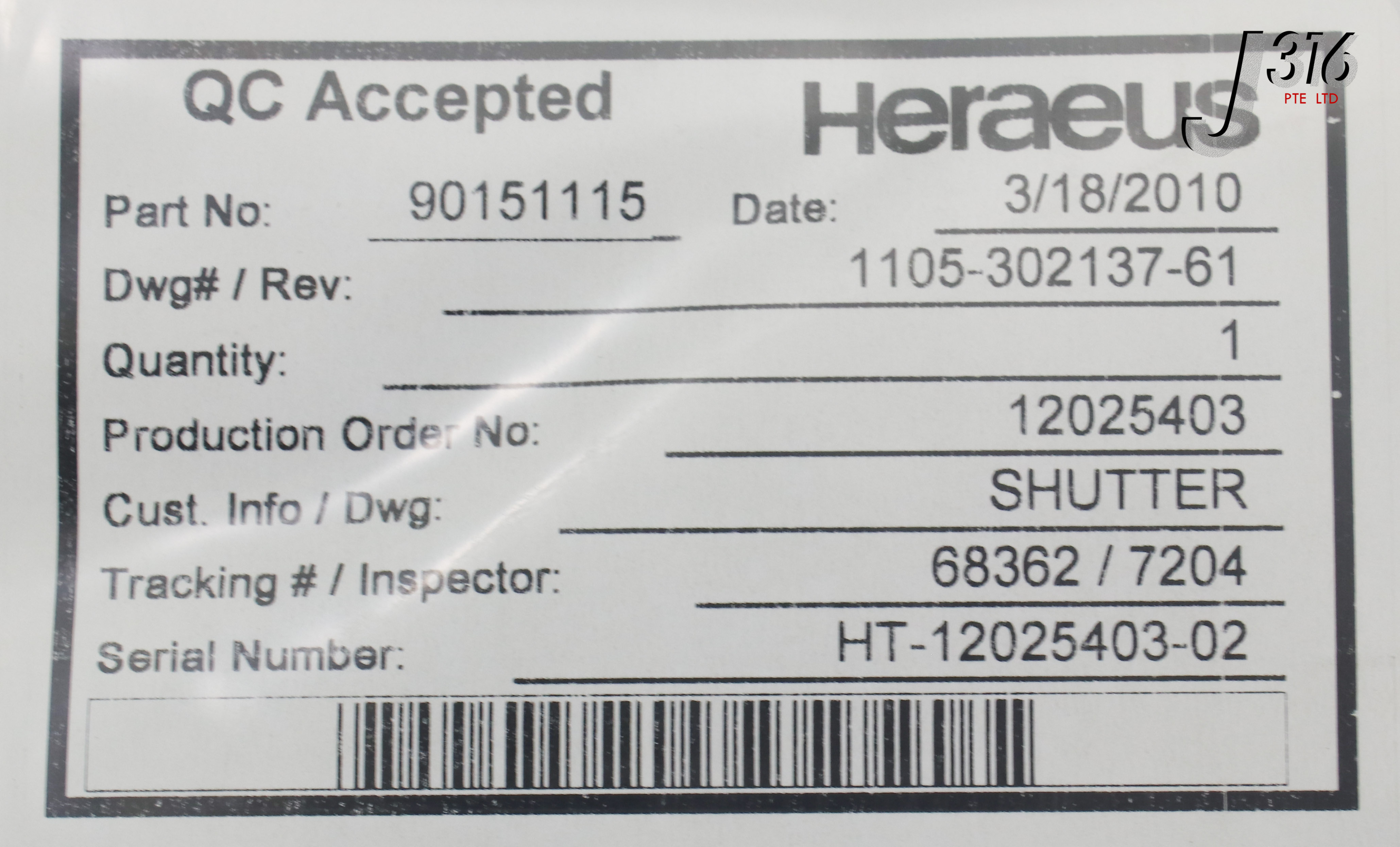 21948 HERAEUS SHUTTER, 11